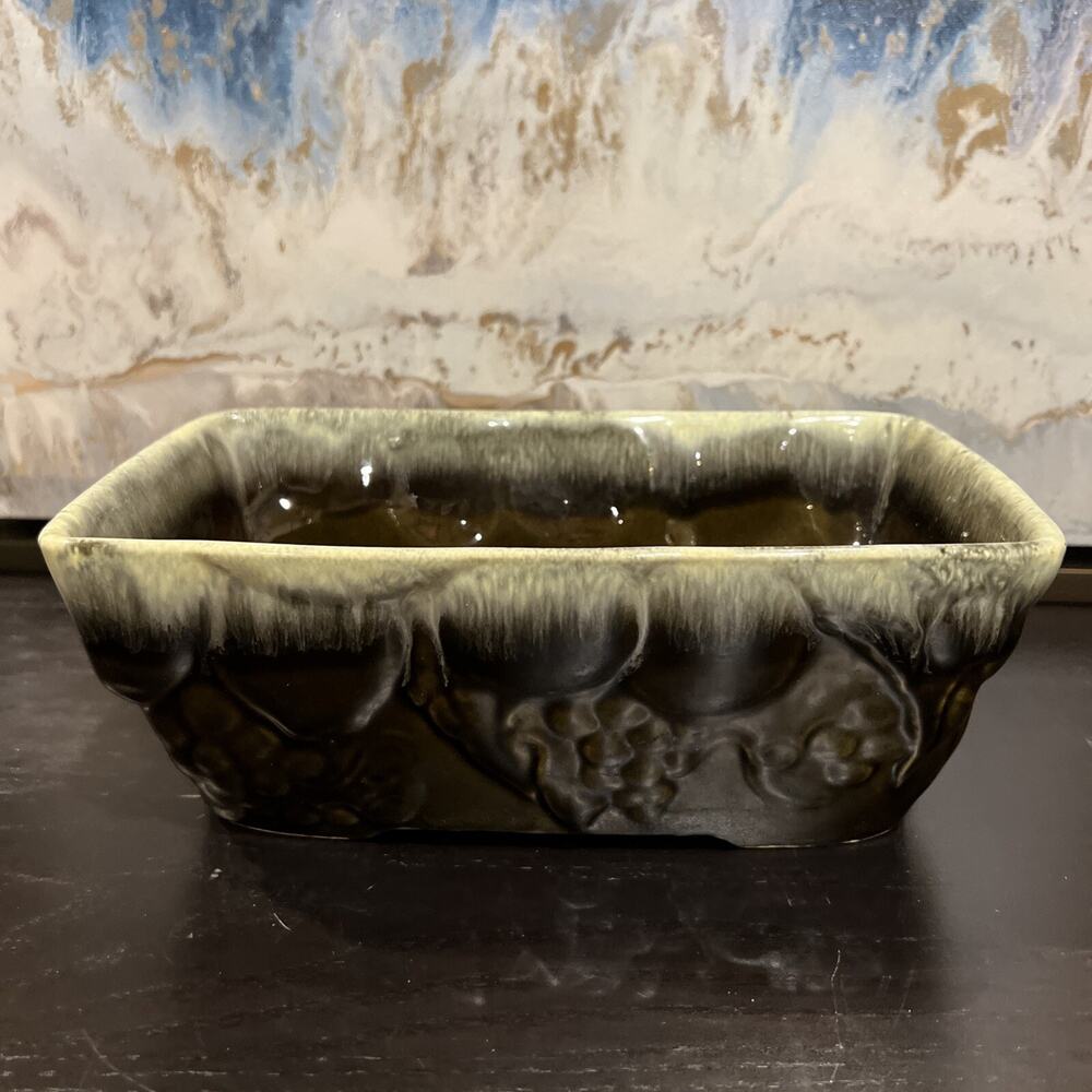 Vintage HULL USA Drip Glaze Pottery Planter F18 Rectangular with Grapes